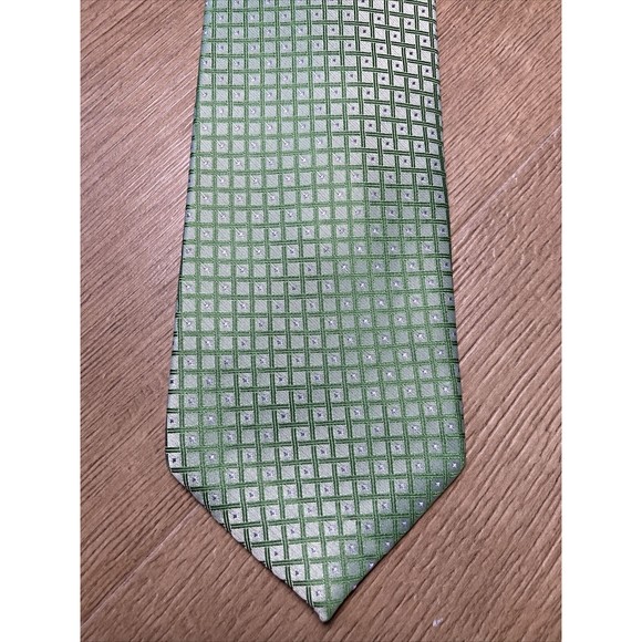 Men’s Necktie Tie Neckwear Green Checked by Feraricci - Picture 1 of 4